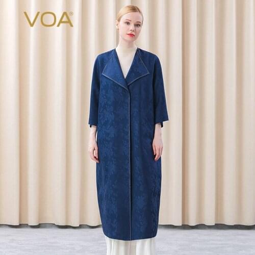 VOA Silk 38m/m Patterned Stifled Heavy Shoulder Nine-minute Wide-sleeved Bright Line Adorned with Fork Simple Windshield FE95