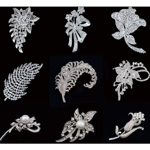 Assorted Designs Crystal Diamante Bejeweled Brooches Pin For Women Romantic Wedding Bridesmaid Brooch Party Bouquet AC0
