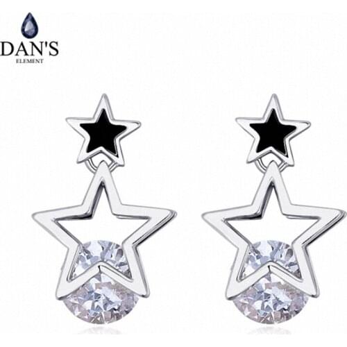 DANS ELEMENT 3 Colors Made With AAA Zirconia White Gold Color Star Stud Earrings For Women Valentine Gift 126326