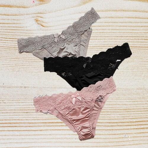 Womens Underwear Sexy Panties French Romantic Floral Lace Edge Pearl Luster Underwear Bow Briefs Solid Lingerie Thong