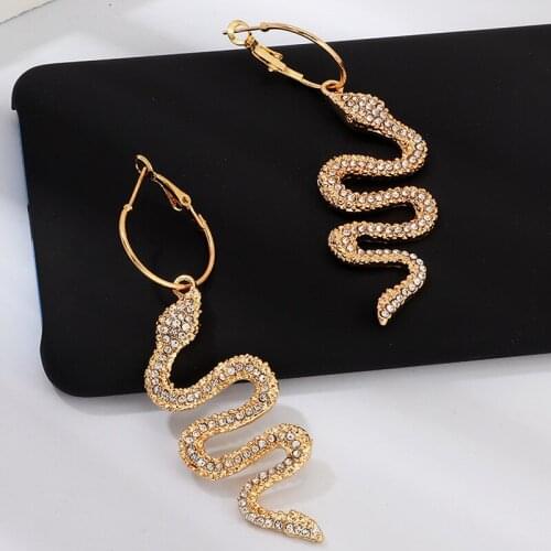 Gold Color Metal Crystal Snake Drop Earrings 2020 New Fashion Hyperbole Statement Alloy Animal Earring Women Party Jewelry