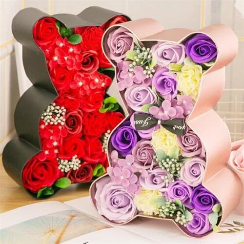 1Pcs Rose Teddy Bear Gift Box Wedding Decor Soap Roses Bear Valentines Gift Bear Rose ValentineS Day Birthday Holiday Gift Box