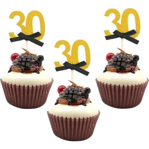 10pcs 30th 40th 50th 60th Number Happy Birthday Paper Cupcake Topper Anniversary Adult Birthday Party Decoration Supplies