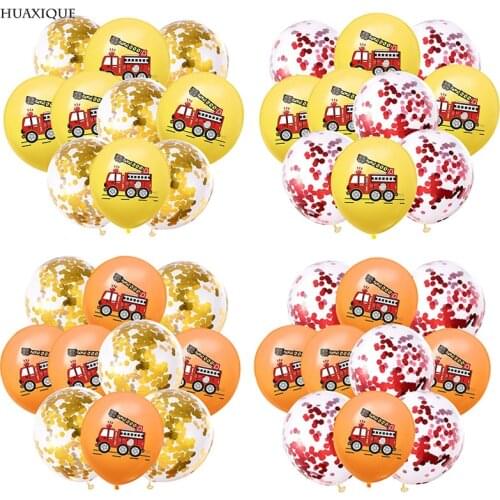 10pcs Confetti Ballons Firetruck Latex Ballon Birthday Party Decors Kids Firefighter Party Supplies Happy Birthday Ballon Globos