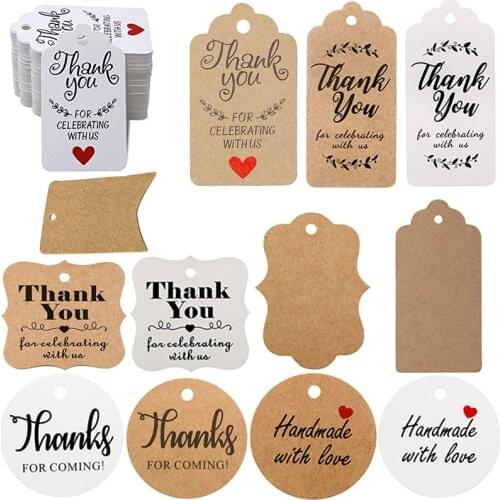 100Pcs Thank You Tags Celebrating with Us Thanks for Coming Handmade with Love Gift Tags Cards for Wedding Favors Blank Hangtag