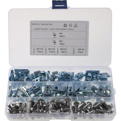 120pcs M5 M6 Car Panel Fastener Clips Screw Assorted Kits U Shaped Chimney Nut for Motorcycle Automobile Accessories