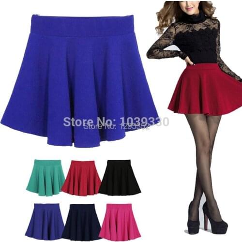 2020 New Style Womens Vantage Solid Color Pleated Mini Skirt Cotton Elegant Elastic High Waist Skater Flared Pleated Skirt