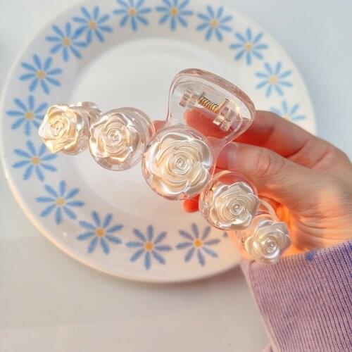 2021 New White Rose Hair Claw Elegant Simple Retro Acrylic Hairpins Barrette Headwear For Women Girls Hair Accessories Gifts