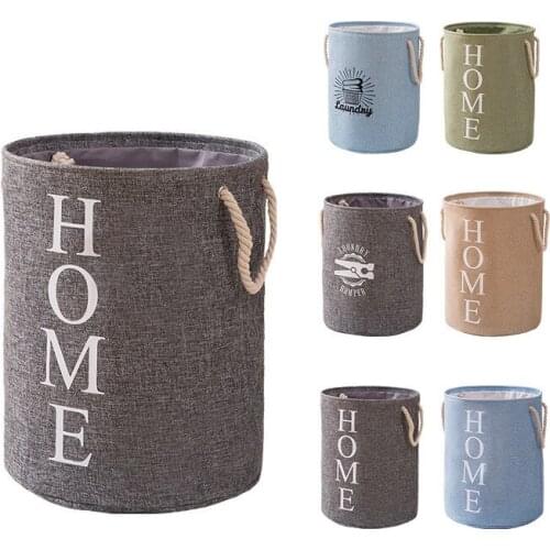 39x50CM "Home" Printed Foldable Dirty Clothes Hamper Cotton And Linen Storage Bucket Home Bedroom Hemp Rope Dirty Clothes Basket