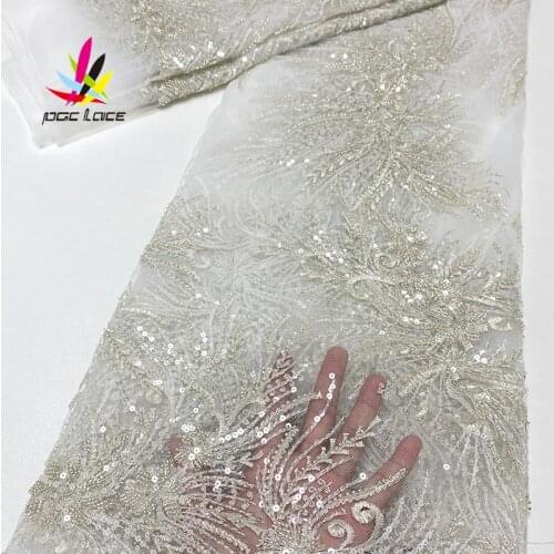 3D Flowers African Lace Fabric Beaded French Lace Fabric Dubai Appliques Tulle Lace Bridal Wedding/Party Dress Lace
