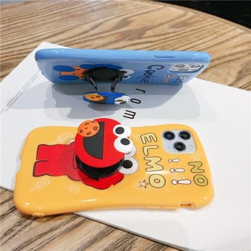 3D Elmo Cookies Stand Holder Phone Case For iPhone 8 7 6 s Plus X XS XR Max Silicone Matte TPU Coque for iPhone 11 Pro Max Cover