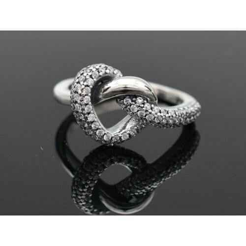 925 Sterling Silver Ring Authentic Knotted Heart Symbol Of Love Crystal ring For Woman Wedding Party Gift Jewelry