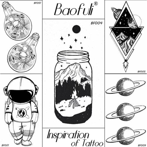 BAOFULI Men Body Art Temporary Tattoo Universe Black Hill Star Tatoos Boys Waterproof Paste Cup Tattoo Stickers