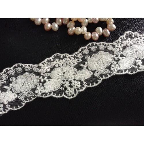 Free shipping Fashion 5cm wide white cotton embroidered lace trimmings,,XERY188d