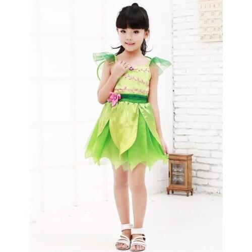 Children Girls Green Fairy Costume Tinker Bell Princess Fancy Dress Halloween Cosplay Clothing