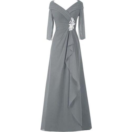 Elegant Mother of The Bride Dresses V-neck Chiffon A-line Formal Evening Gown Mother Dress for Weddings Vestido Mae Da Noiva