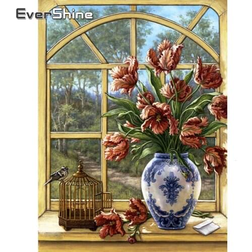 Evershine 5D DIY Diamond Painting Flowers Full Drill Garden Cross Stitch Mosaic Embroidery Rhinestone Needlework Decoration Home