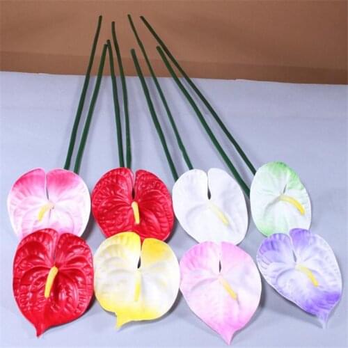 3P Fake Single Stem Anthurium 27.56" Length Simulation Real Touch PU Red Goose Palm for Wedding Home Artificial Flowers