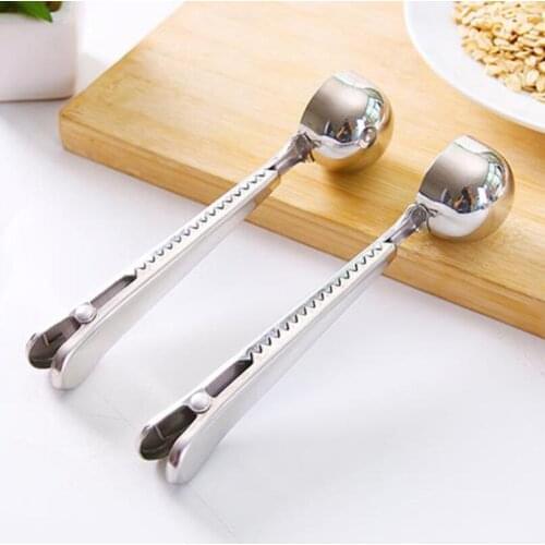Stainless Steel Coffee Measuring Scoop With Bag Clip, Home Kitchen Tool Sealing Tea Measure Spoon LX1938
