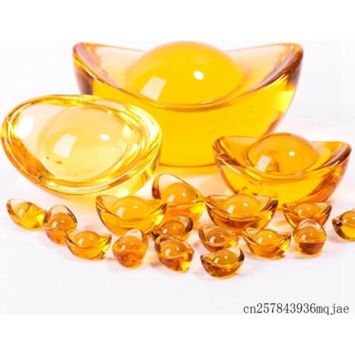 200pcs China Mascot Crystal Glass Gold Ingots Feng Shui Chinese Yellow Lucky Home Decoration Family Fashion Gift