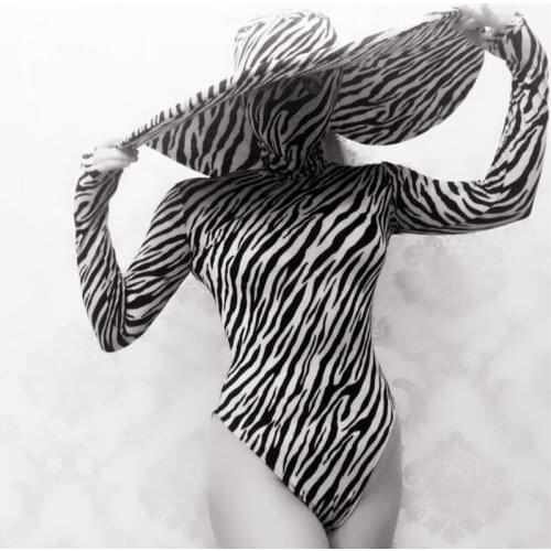 Jazz Dance Costumes Zebra Striped Hat Jumpsuit Nightclub Singer Dj Ds Bodysuit Birthday Outfits For Women Female Wears DNV11397