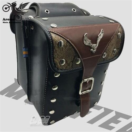Retro black brown cafe eagle leather motorbike tool pouch leather tail moto bags for harley prince cruise motorcycle saddlebag