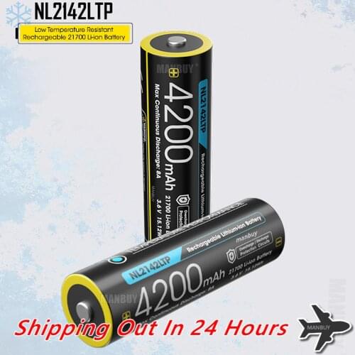 Original Nitecore NL2142LTP 21700 4200mAh 3.6v Li-ion Rechargeable Battery -40C Low Temperature Resistant 1PC + Gift Flashlight