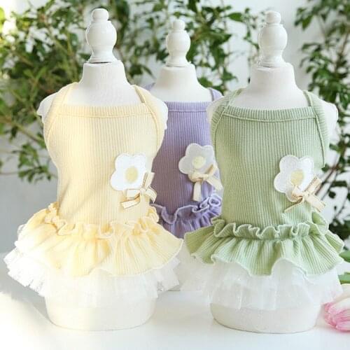 Cartoon Dog Clothes Solid Clothing for Dogs Striped Dresses Small Super Pet Outfits Spring Summer Flower Print Ropa Para Perro