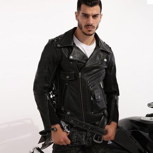 Men Fashion Motorcycle PU Leather Jacket Winter Mens Leather Jacket Cool Zipper Pockets Leather Coats EU Size
