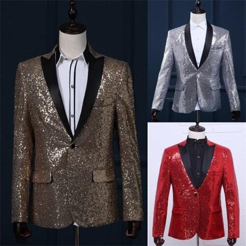 Paillette male master Sequins Dresses Stage Costumes Men terno Suit MC Host Clothing Singer Suits & Blazer show jacket outerwear