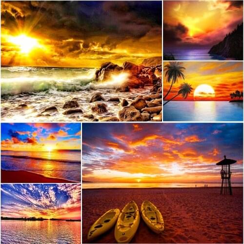 5D DIY Diamond Painting Sunset By The Sea Landscape Suit Cross Stitch Kit Diamond Embroidery Mosaic Picture Home Decoratio Gift