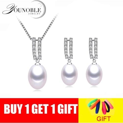 Pearl Jewelry Set Natural Freshwater Pearl Necklace Drop Earrings 925 Sterling Silver Jewelry For Women Wedding Gift in Box