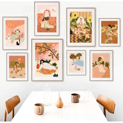 Abstract Character Wall Picture for Living Room Modern Bohemian Style Home Decoration Posters and Prints Girls Life Canvas Paint