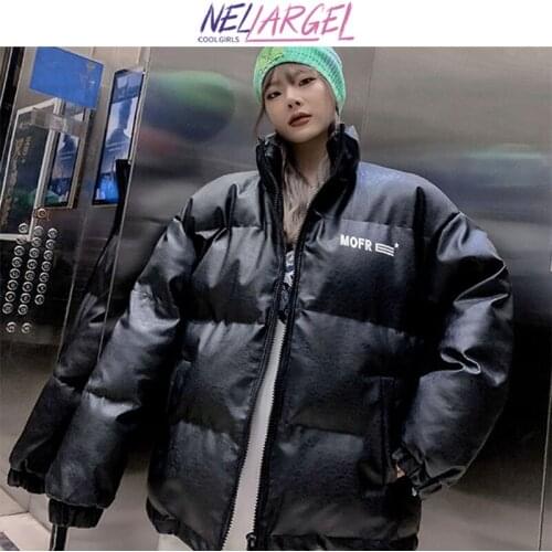 NELLARGEL Women Harajuku Y2k Winter Leather Jacket 2021 Female Korean Fashion Oversized Bubble Coat Girl Vintage Hip Hop Parkas