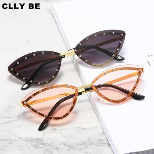 Sexy Cat Eye Sunglasses Women Rimless Vintage Rhinestone Sun Glasses Female Lady Candy Color 2019 Eyewear Triangle Shades UV400