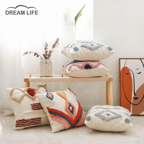 Colorful Square Cushion Cover 45x45cm Tassel Boho Pillowcase Handmade Pillow Case for Living Room Bedroom Sofa Home Decoration
