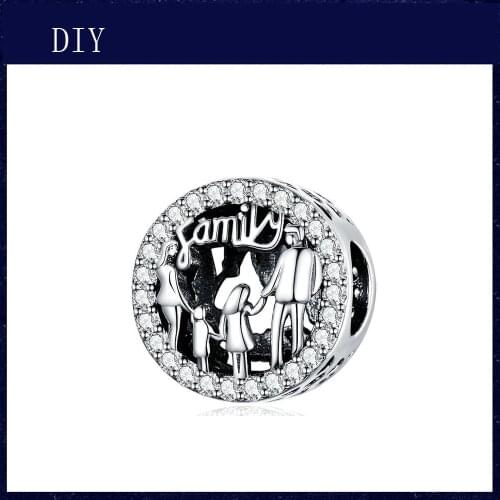 Silver Shiny Family ink painting beads fit Pandora Charm Silver 925 Bead Pendant Bangle with stylish DIY jewelry