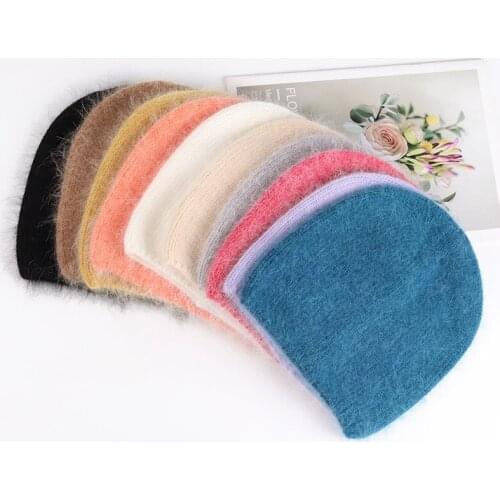 Winter Hats for Women Warm Long Rabbit Fur Hair Female Caps Fashion Solid Colors Wide Cuff Young Style Beanies Lady Ski Hat