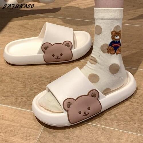 Outdoor Comfortable Soft Thick Bottom Slippers Men Women Indoor Bathroom Home Non-Slip Platform Casual Slides Cute Bear Slippers