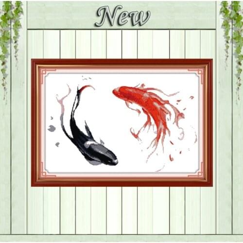 Mascot two fish patterns Counted Printed on canvas DMC 14CT 11CT Joy Sunday Cross Stitch chinese Needlework Kit Embroidery Sets