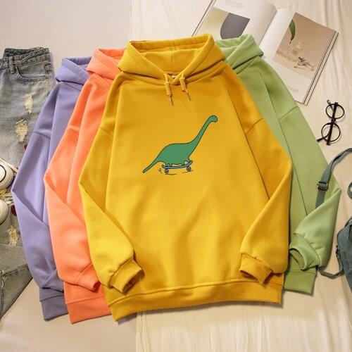 Skateboard Dinosaur Printed Sweatshirt Women Boy Hoodie Cute Hip Hop Kawaii Harajuku Oversized Womens Warm Hoodies Tops Clothes