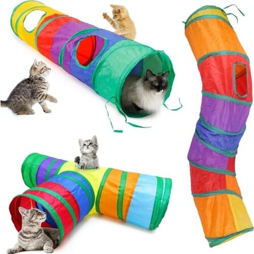 Indoor 2/3/4Holes Tube Cat Tunnel Toys Puppy Kitty Collapsible Crinkle Interactive Ball Funny Kitten Playing Rabbit Dog