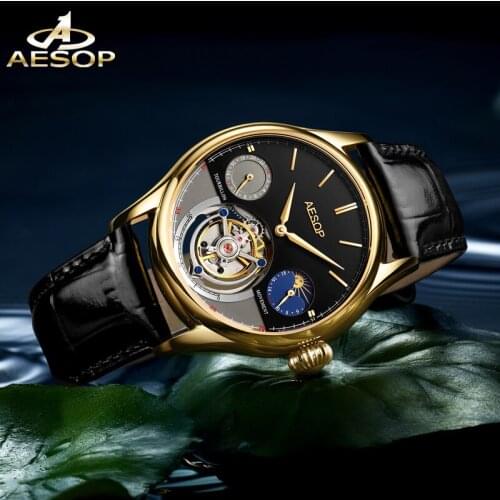 AESOP Sapphire Glass Waterproof Watch Moon Phase Multifunctional Mechanical Watch Original Real Tourbillon Movement Men Watch