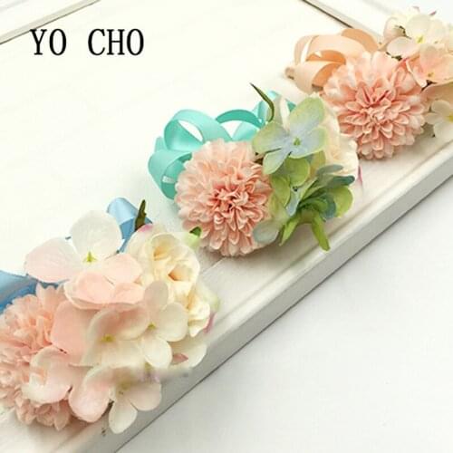 YO CHO Exquisite Wrist Corsage Flowers Wedding Prom Corsage Artificial Flower Brooch Wedding Boutonniere Groom Bridesmaid Decor