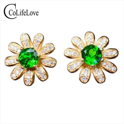 CoLife Jewelry 925 Silver Diopside Earrings for Office Woman Natural Diopside Stud Earring Chrome Diopside Jewelry Gift for Girl