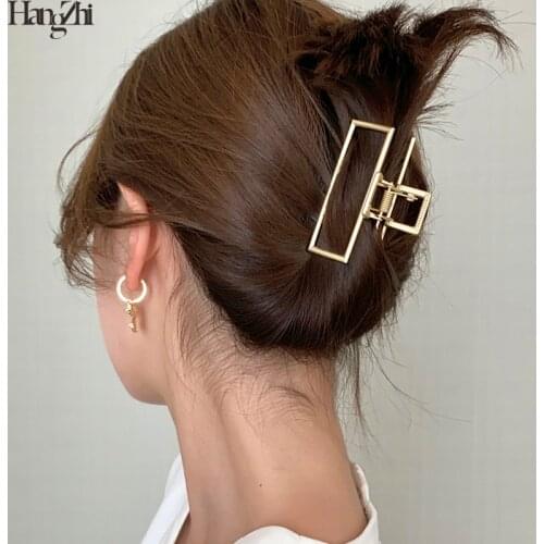 HangZhi 2020 New Geometric Hollow Hair Claw Clamps Gold Color Metal Makeup Hair Crab Star Shell Shape Hair Clip Hair Accessories