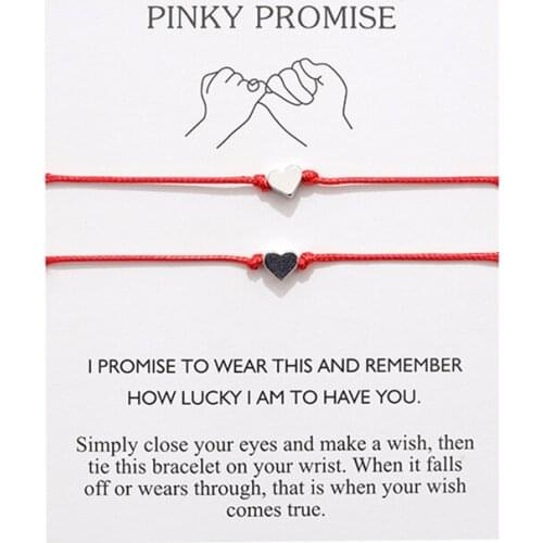 2pcs/set Heart Star Compass Charm Bracelets One For You One For Me Black String Braiding Couple Bracelet For Men Women Wish Card