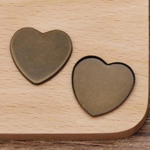 200pcs antique bronze 25mm heart shaped bezel blank pendant blanks base cabochon settings jewelry findings
