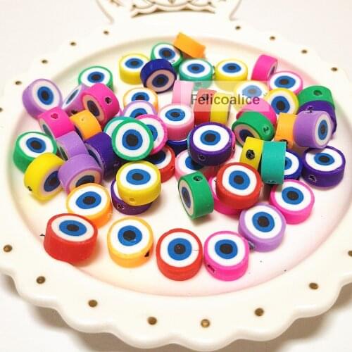 20pcs 10mm Colorful Flatback Round Shape Evil Eye Polymer Clay Beads for DIY Bracelet Necklace Jewelry Making