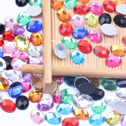 8x10mm 50pcs Oval Shape Earth Facets Acrylic Rhinestones Flatback Many Colors Glue On Beads DIY Jewelry Nails Art Supplies